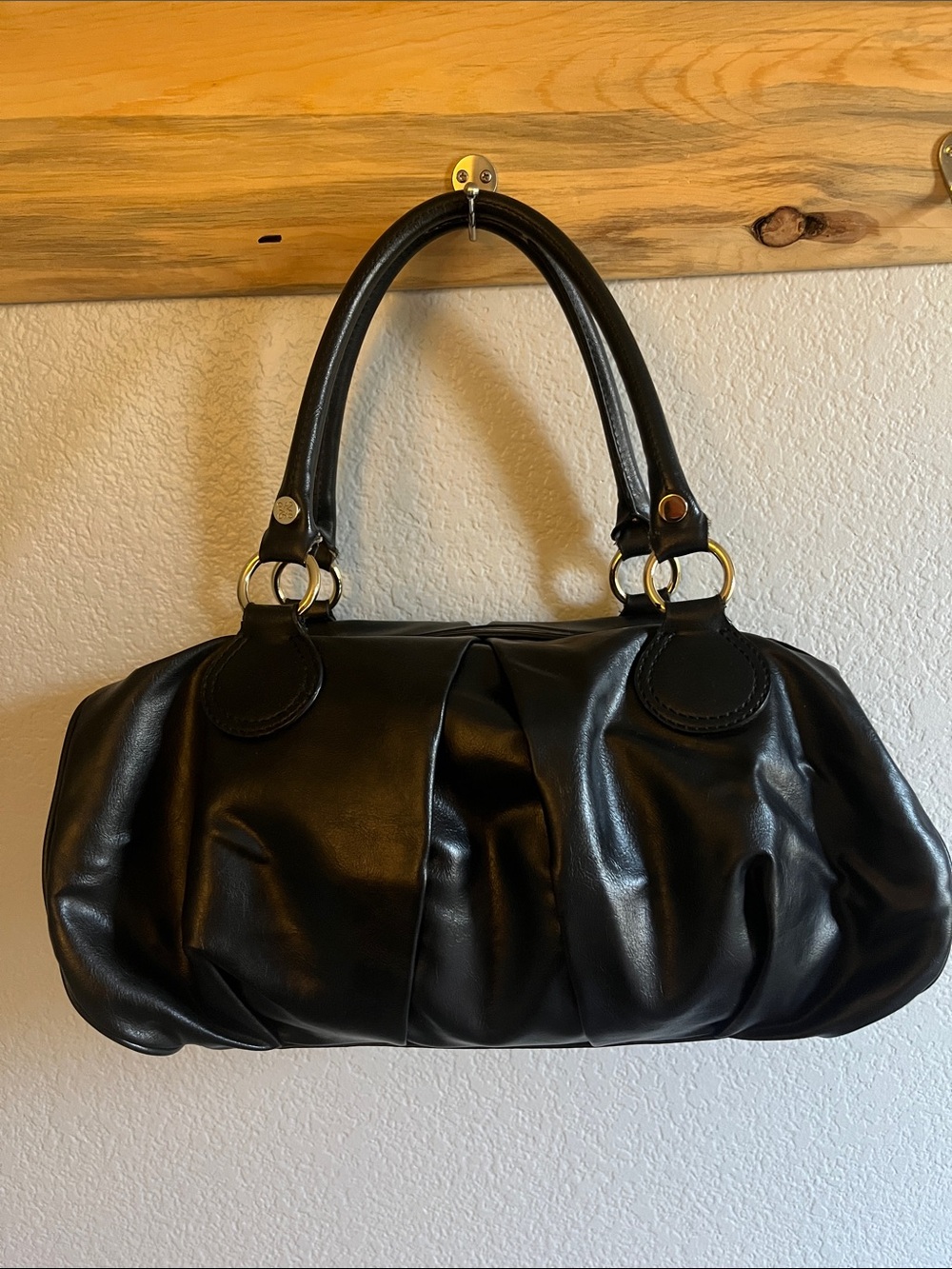 Vintage Simply Vera Vera Wang Black Faux Leather Satchel Shoulder Tote Bag